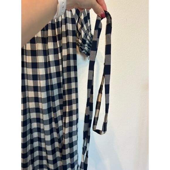 DÔEN Whisper Dress Blue White Gingham Embroidered Midi Dress - Picture 9 of 9